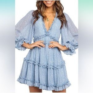 nwot Boutique Deep V-Neck Floral Ruffle Mini Dress | Medium
